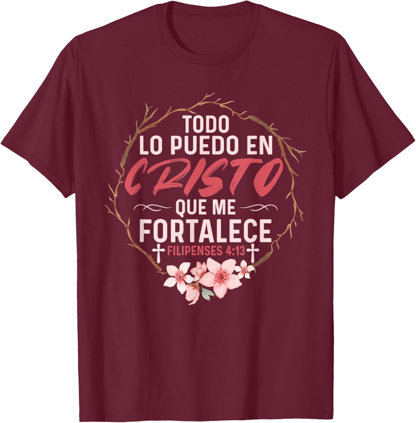Camisetas Cristianas En Espanol Frase Biblia Filipenses 14:3 T-Shirt - T-Shirt | Maroon
