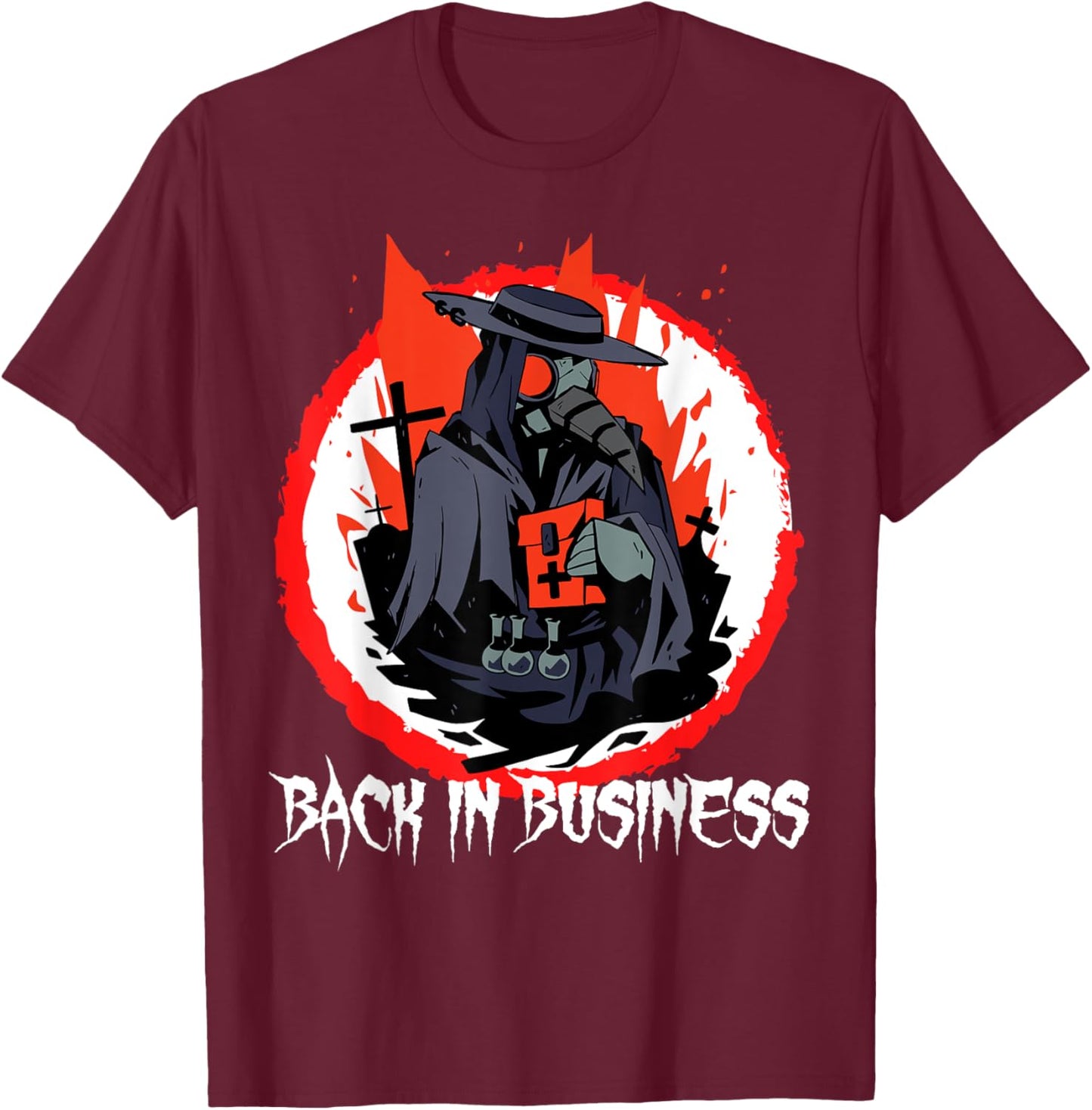Back in Business Medieval Plague Doctor Occult Tarot T-Shirt - T-Shirt | Maroon