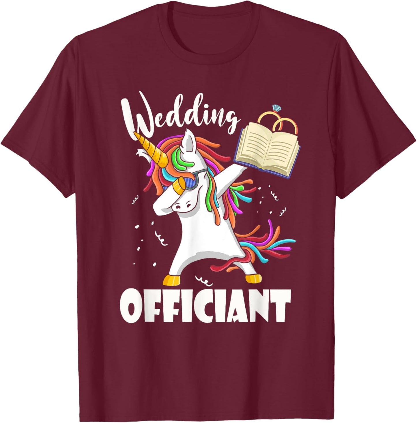 Funny Wedding Officiant Cute Dabbing Unicorn Pastor Wedding T-Shirt - T-Shirt | Maroon