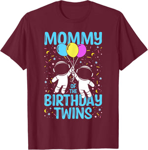Mother of Birthday Twins Astronaut T-Shirt - T-Shirt | Maroon