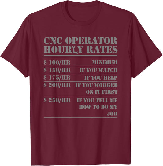 CNC Operator Hourly Rates Funny Machinist Programmer Labor T-Shirt - T-Shirt | Maroon