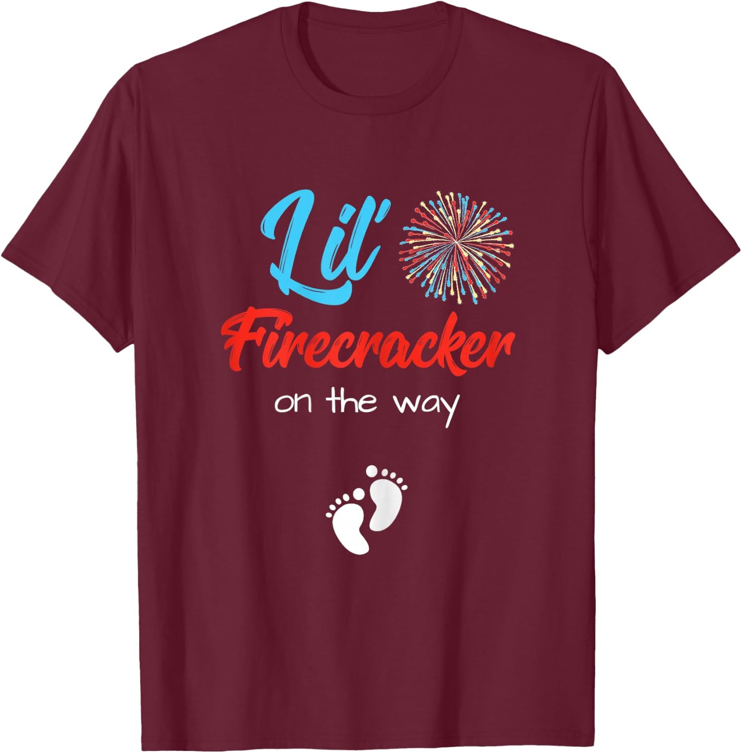 4th of July Pregnancy Shirt Lil' Firecracker On The Way Women T-Shirt - T-Shirt | Maroon