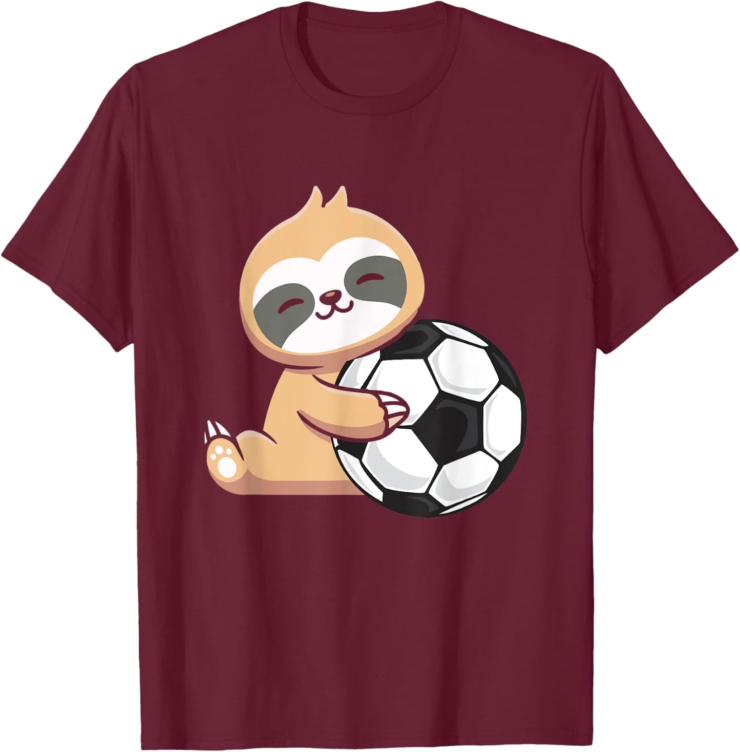 Sloth Soccer Cute Sloth Holding Soccer Ball Sport T-Shirt - T-Shirt | Maroon