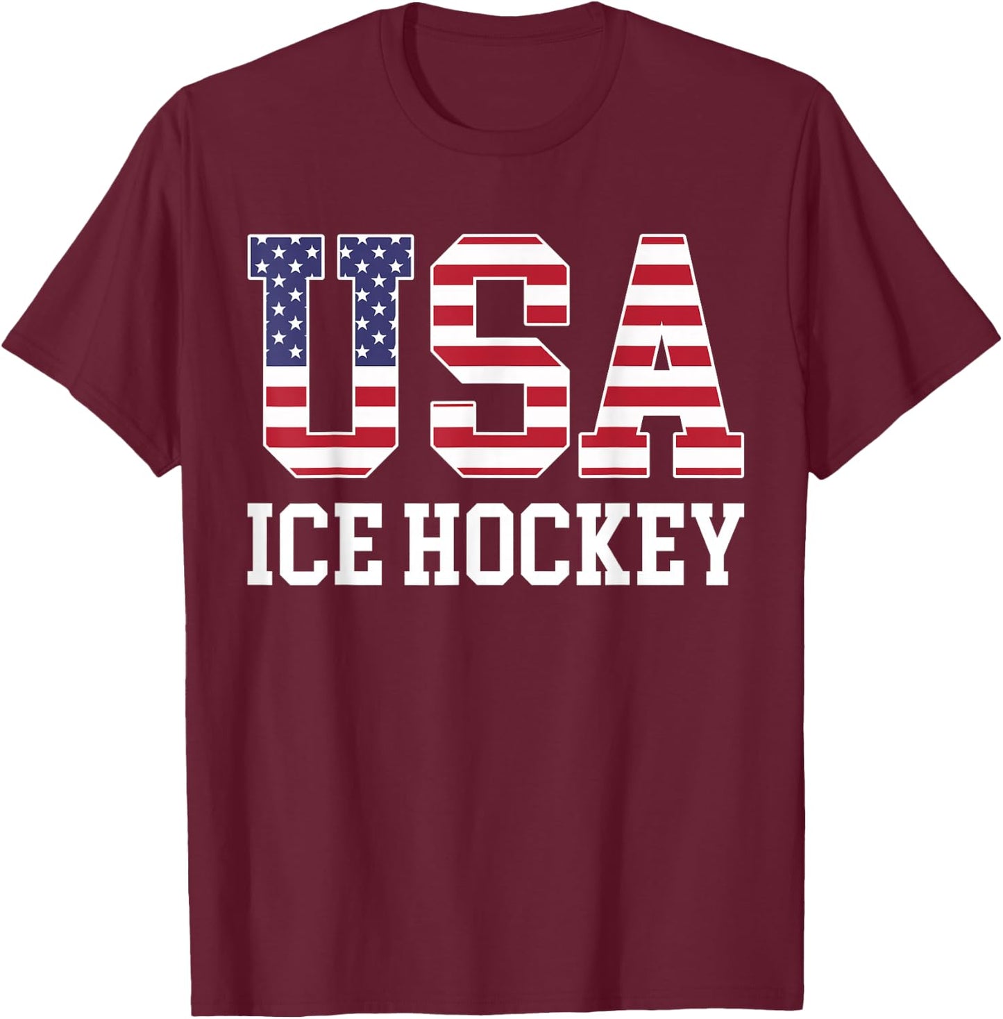 USA Flag Hockey Player - American USA Ice Hockey T-Shirt - T-Shirt | Maroon