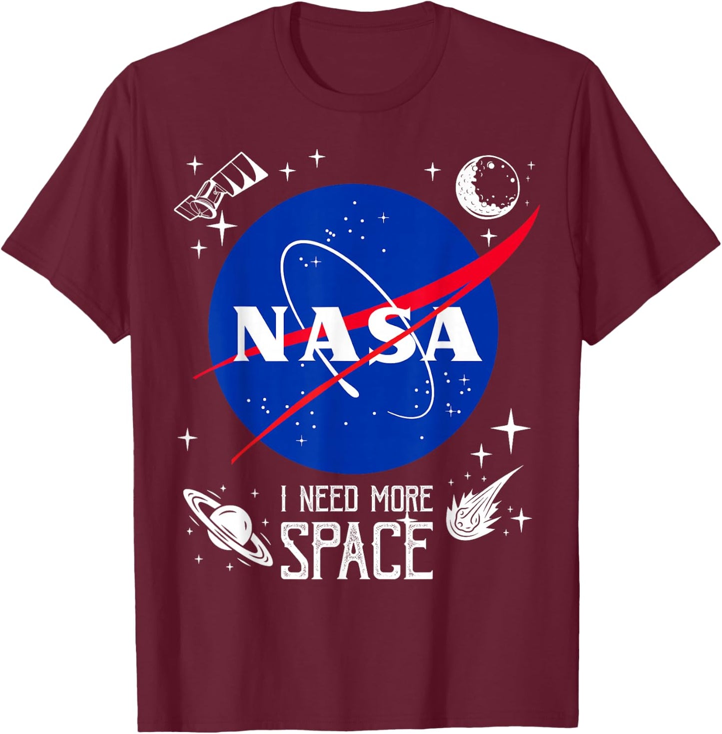 NASA Meatball Logo Classic I Need More Space T-Shirt - T-Shirt | Maroon