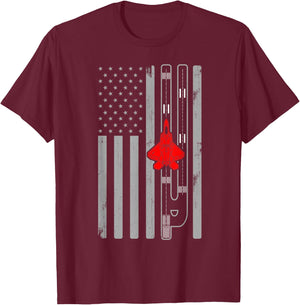 F22 Raptor Fighter Jet Airplane American Flag Runway F22 Men T-Shirt - T-Shirt | Maroon
