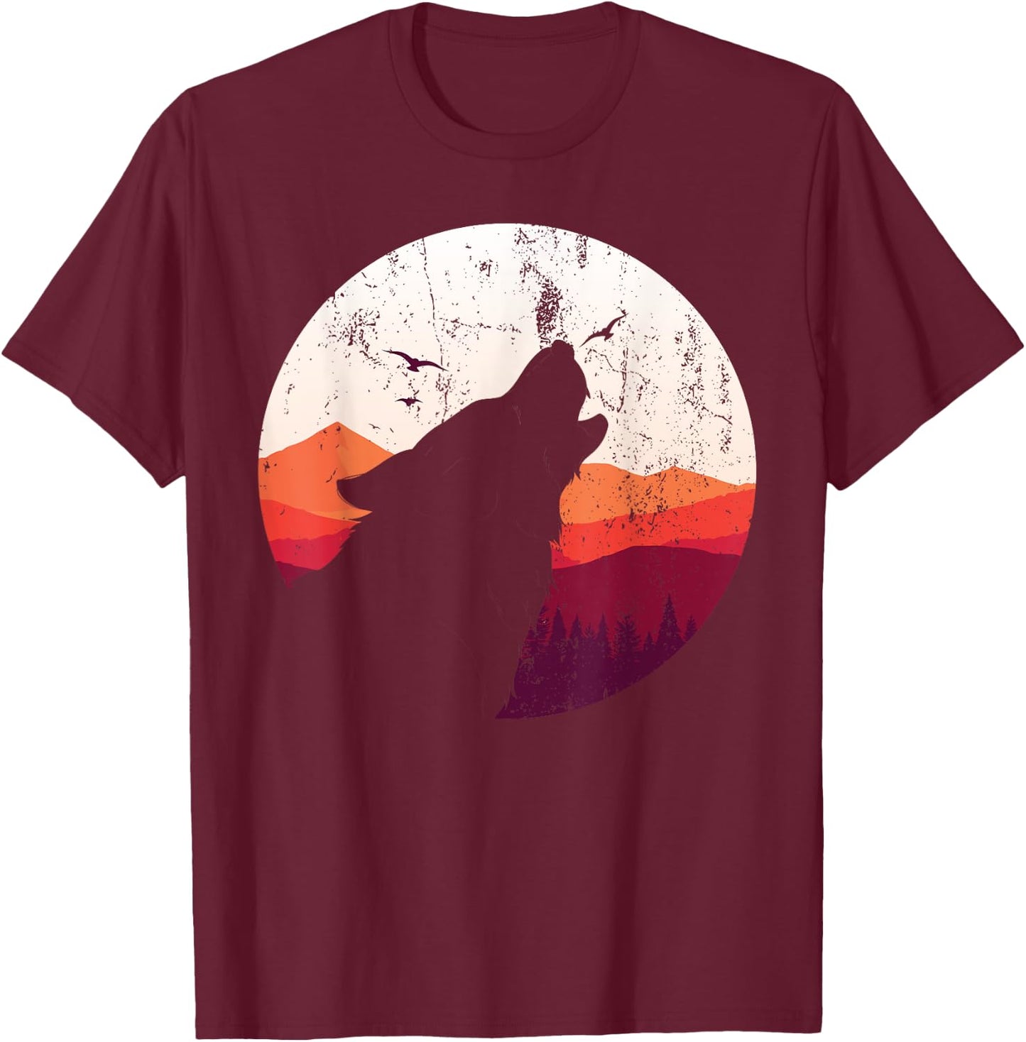 Predator Animal Howling Wolf Lover Full Moon Wolf T-Shirt - T-Shirt | Maroon