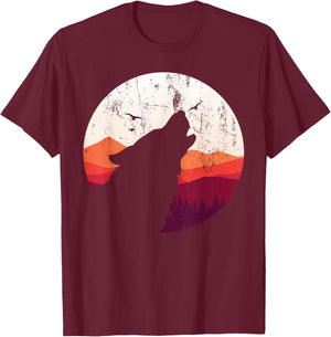 Predator Animal Howling Wolf Lover Full Moon Wolf T-Shirt - T-Shirt | Maroon
