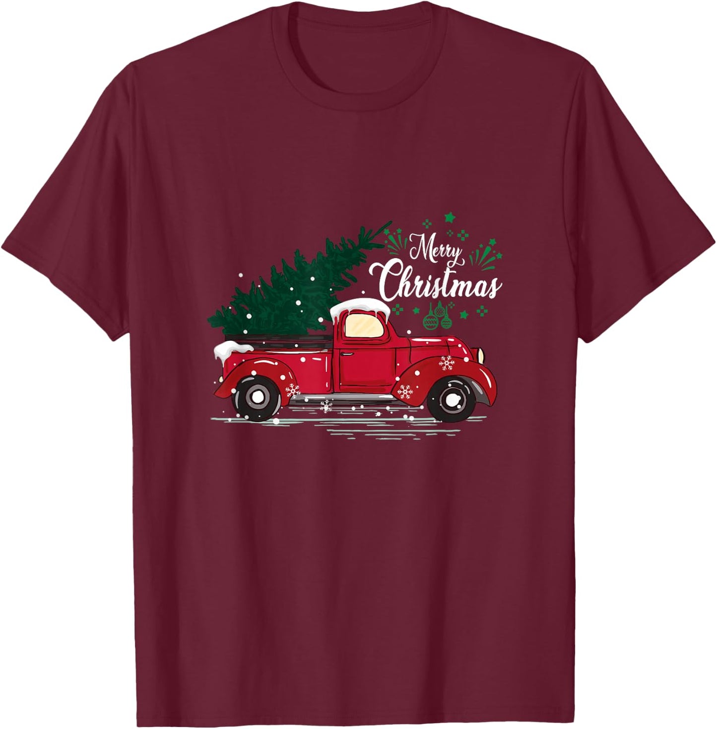 Vintage Red Truck Christmas Tree T-Shirt - T-Shirt | Maroon