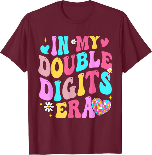 Double Digits Era Retro Birthday Era For Girls Women T-Shirt - T-Shirt | Maroon