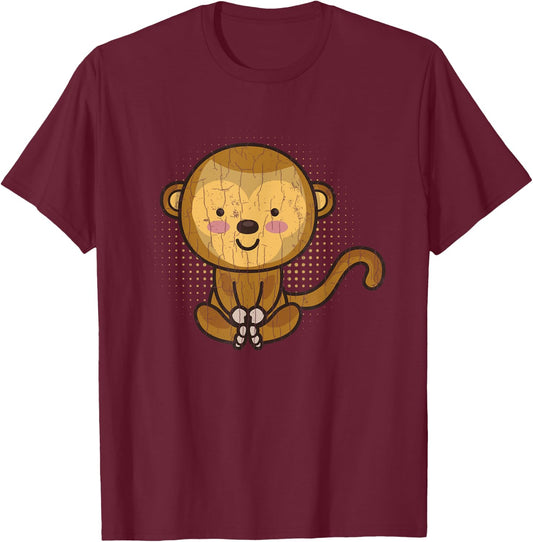 Cute Monkey Funny Monkeys Animal Lover Graphic T-Shirt - T-Shirt | Maroon