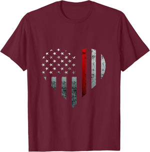 Fireman Thin Heart Firefighter American Flag T-Shirt - T-Shirt | Maroon