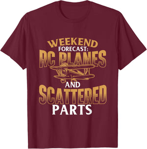 Weekend Forecast RC Planes And Scattered Parts - RC Pilot T-Shirt - T-Shirt | Maroon
