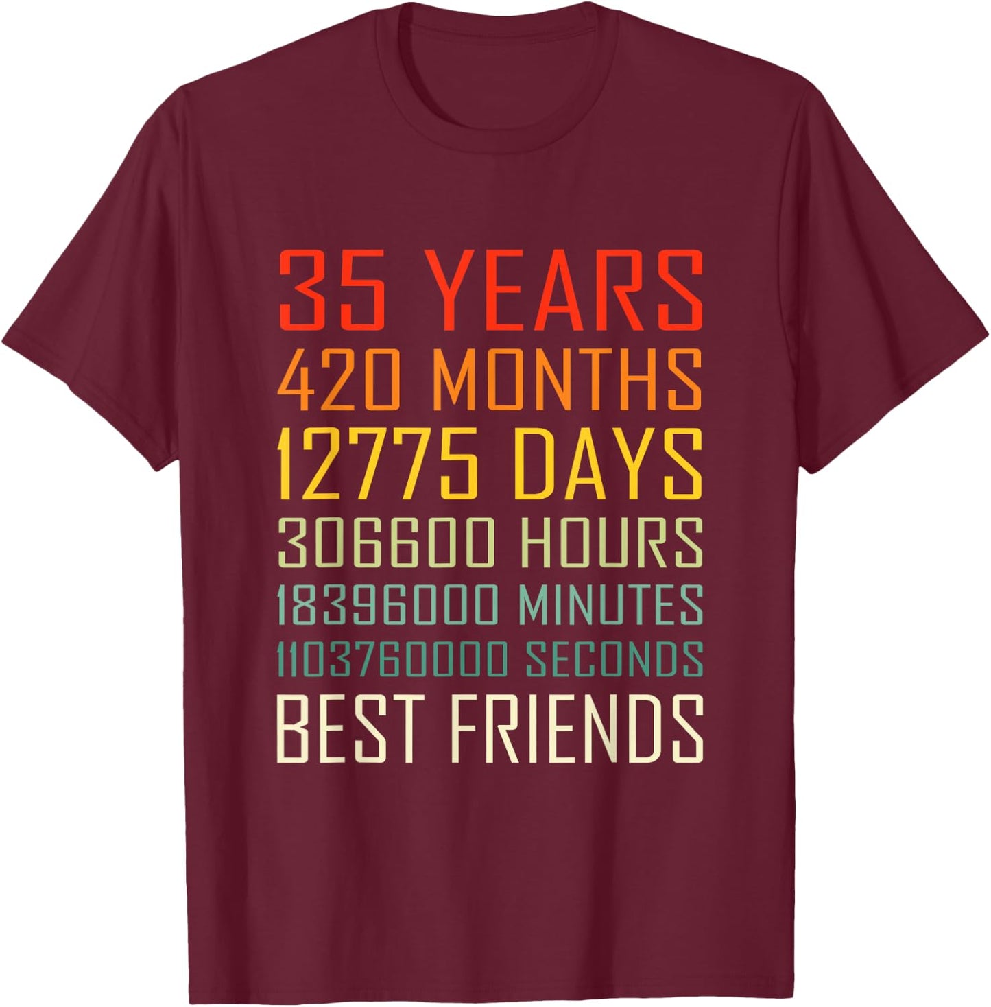 Best Friends Vintage 35 Years Friendship Anniversary T-Shirt - T-Shirt | Maroon