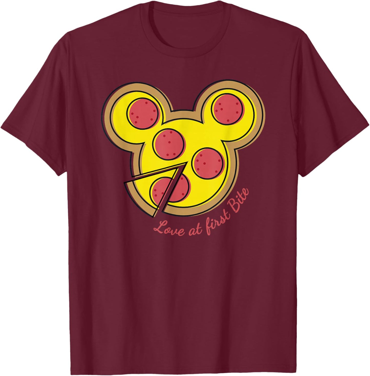 Disney Pizza Mickey Mouse Love At First Bite T-Shirt - T-Shirt | Maroon