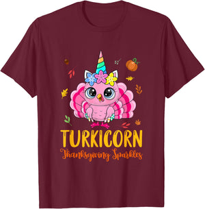 Cute Unicorn Turkey Funny Thanksgiving Turkicorn Girl Kids T-Shirt - T-Shirt | Maroon