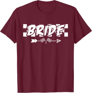 Bride Checkered Flag Racing Wedding T-Shirt - T-Shirt | Maroon