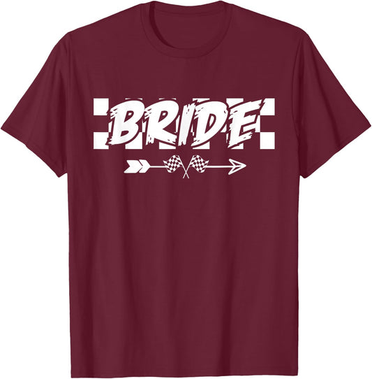 Bride Checkered Flag Racing Wedding T-Shirt - T-Shirt | Maroon