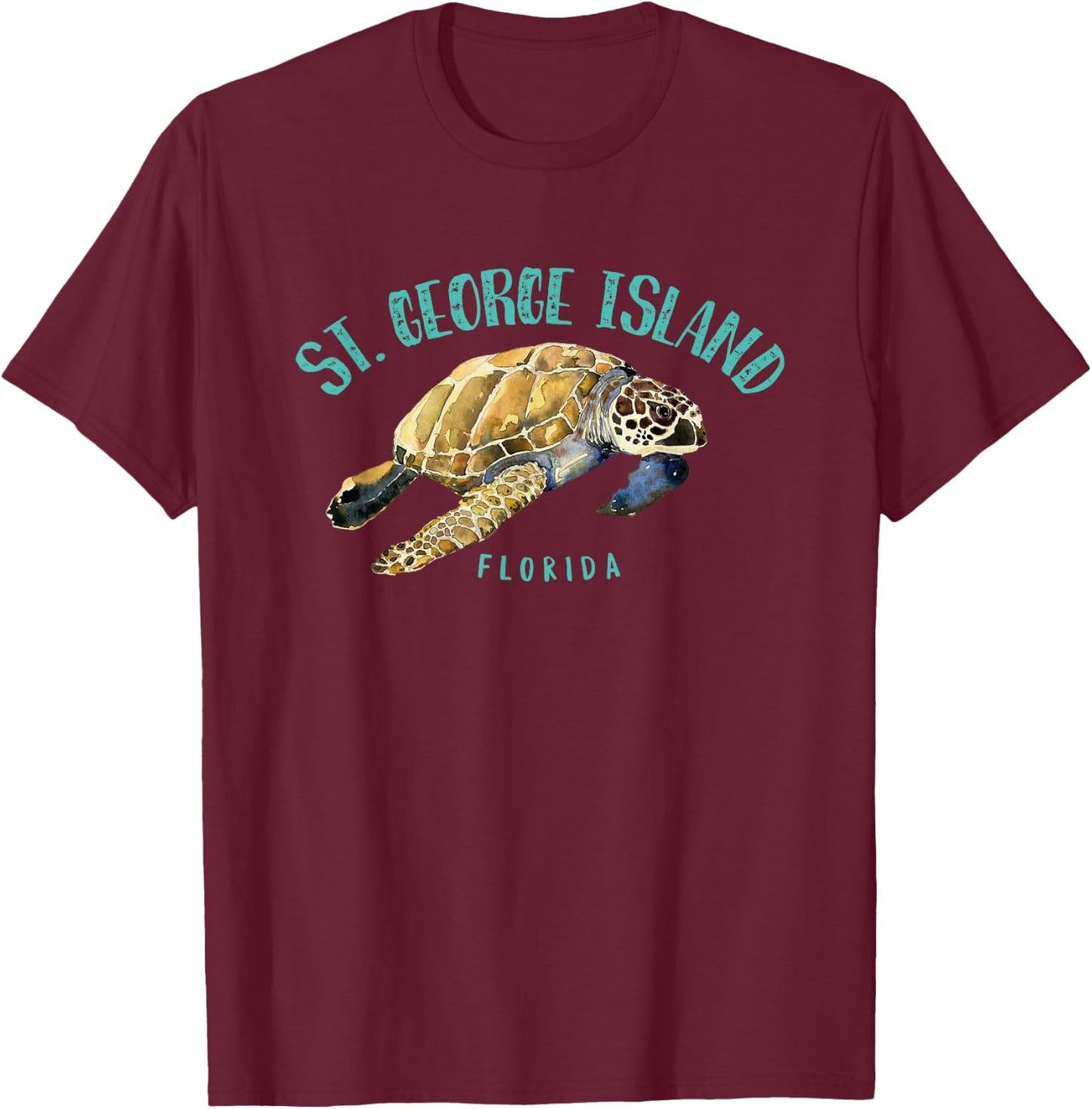 St. George Island Florida Sea Turtle Design T-Shirt - T-Shirt | Maroon