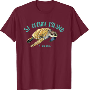 St. George Island Florida Sea Turtle Design T-Shirt - T-Shirt | Maroon