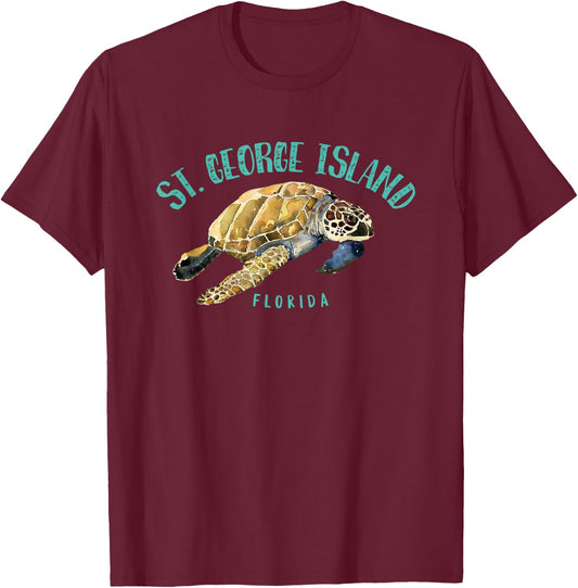 St. George Island Florida Sea Turtle Design T-Shirt - T-Shirt | Maroon
