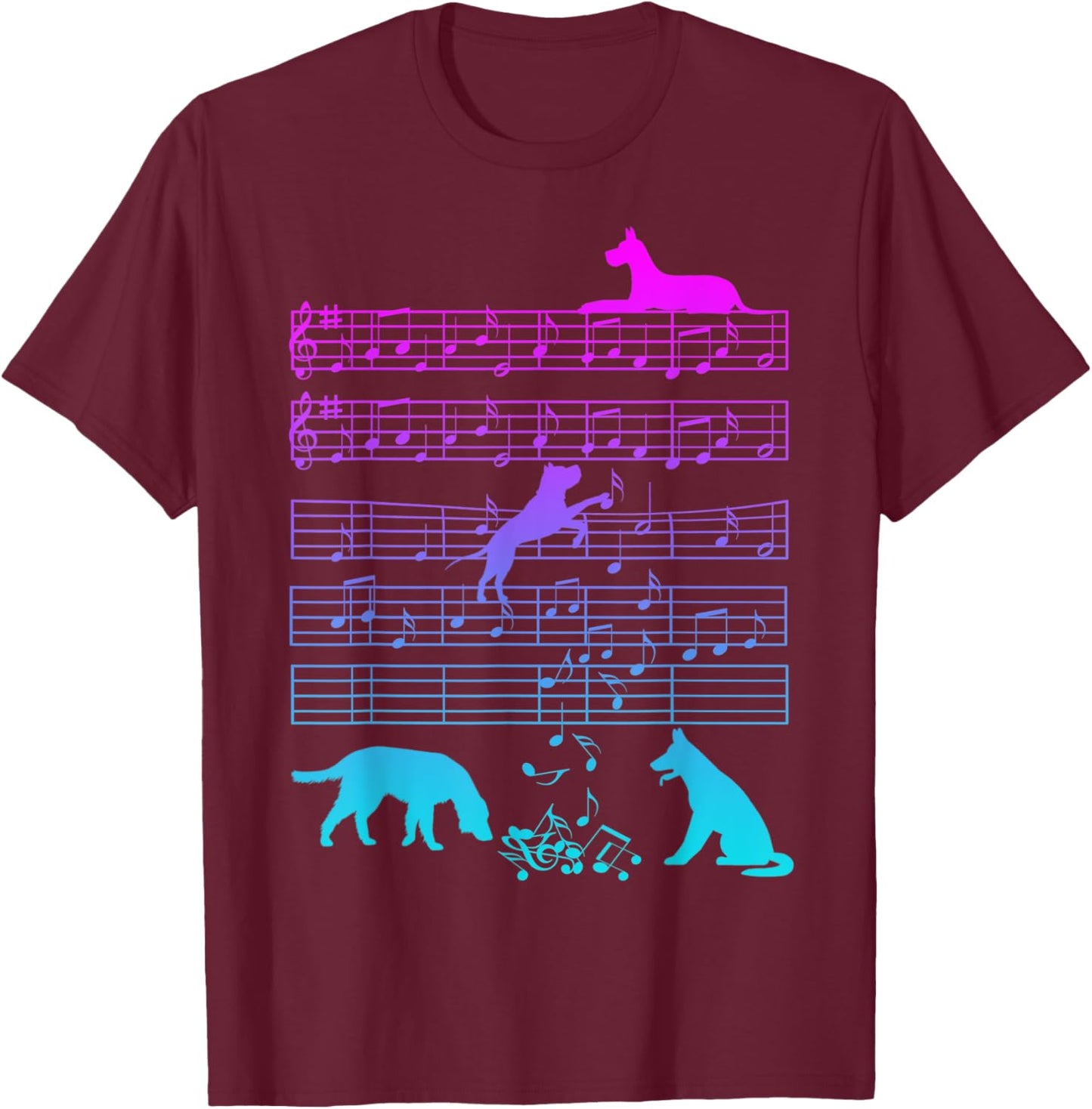 Cute Dog Playing Music Note Clef Musician Arts Women T-Shirt - T-Shirt | Maroon