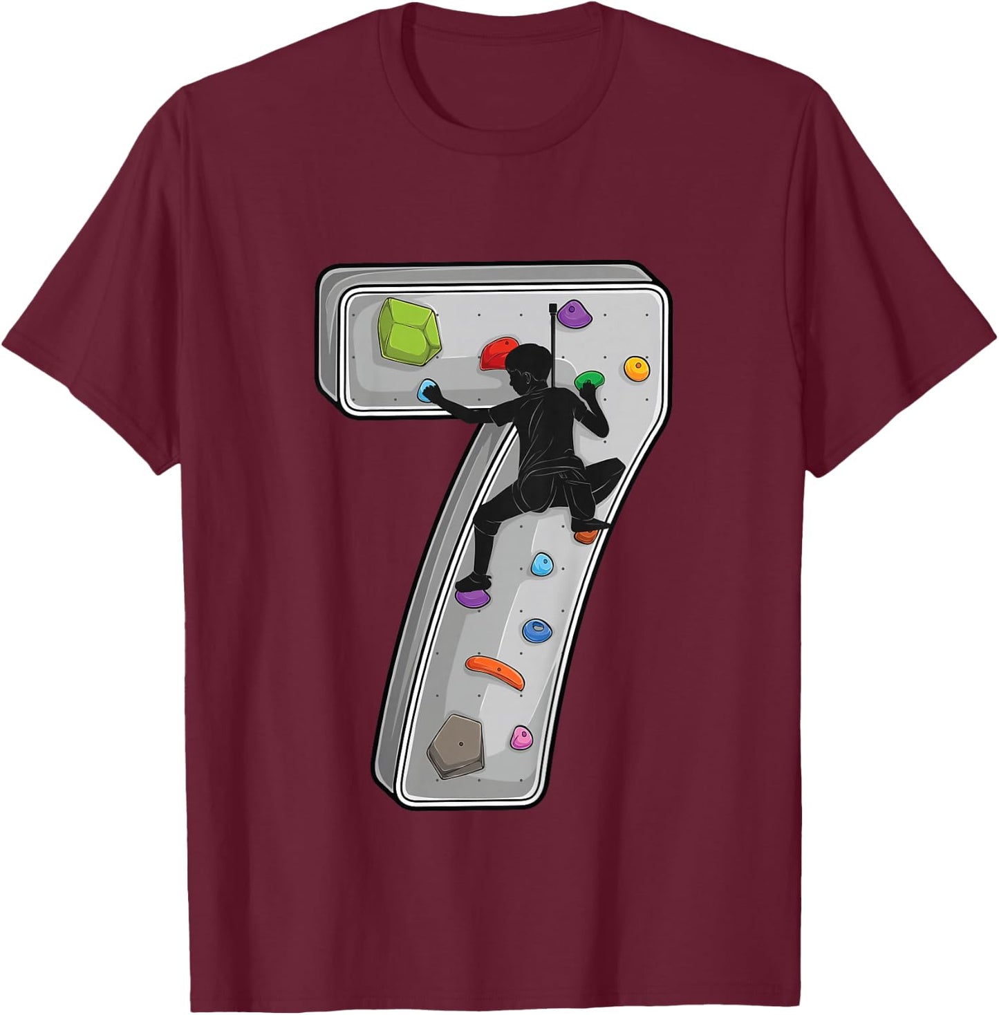 Kids 7 year old rock climbing 7th birthday Adventures Climber T-Shirt - T-Shirt | Maroon