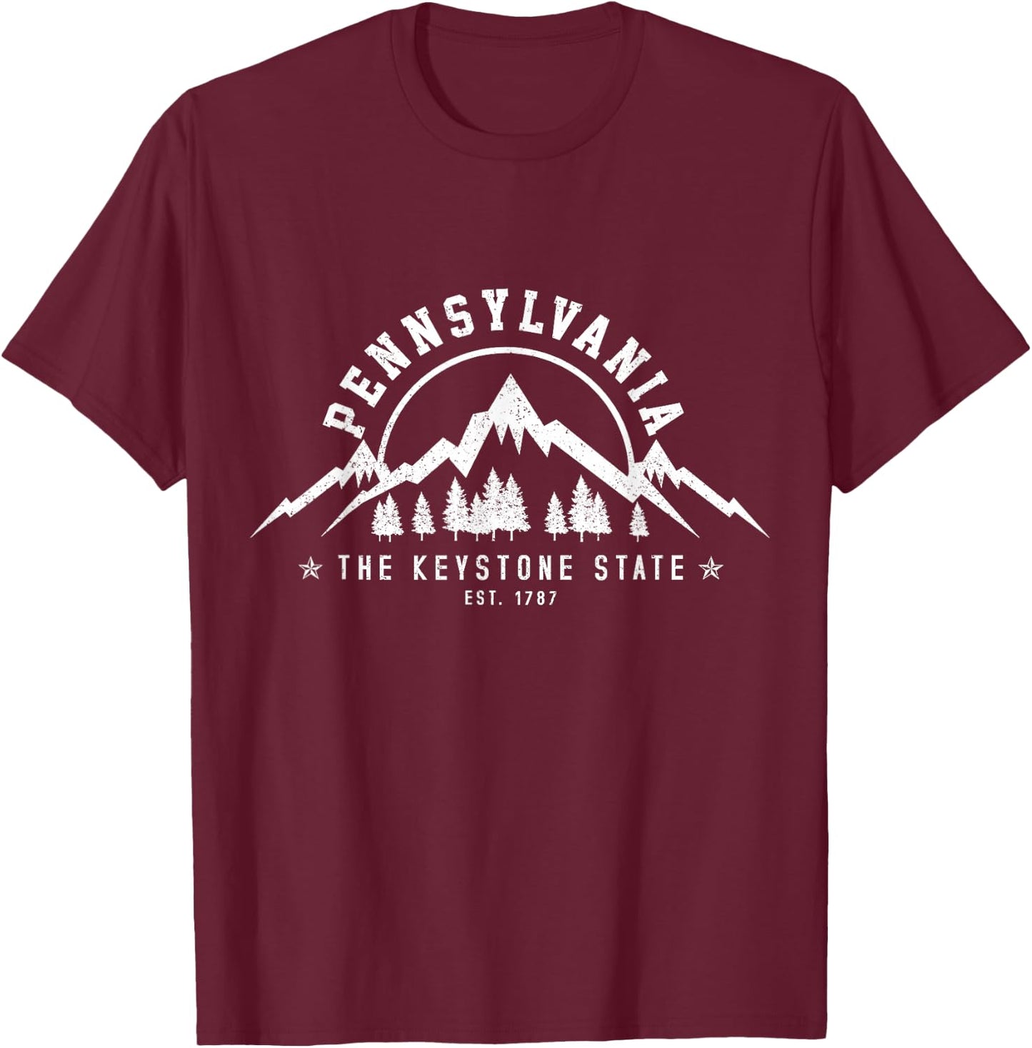 Pennsylvania State Est. 1787 Vintage Mountains Gift T-Shirt - T-Shirt | Maroon