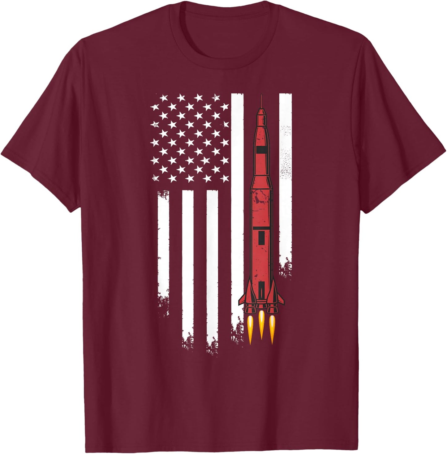 Rocket Spaceship American USA Flag | Aerospace Engineering T-Shirt - T-Shirt | Maroon