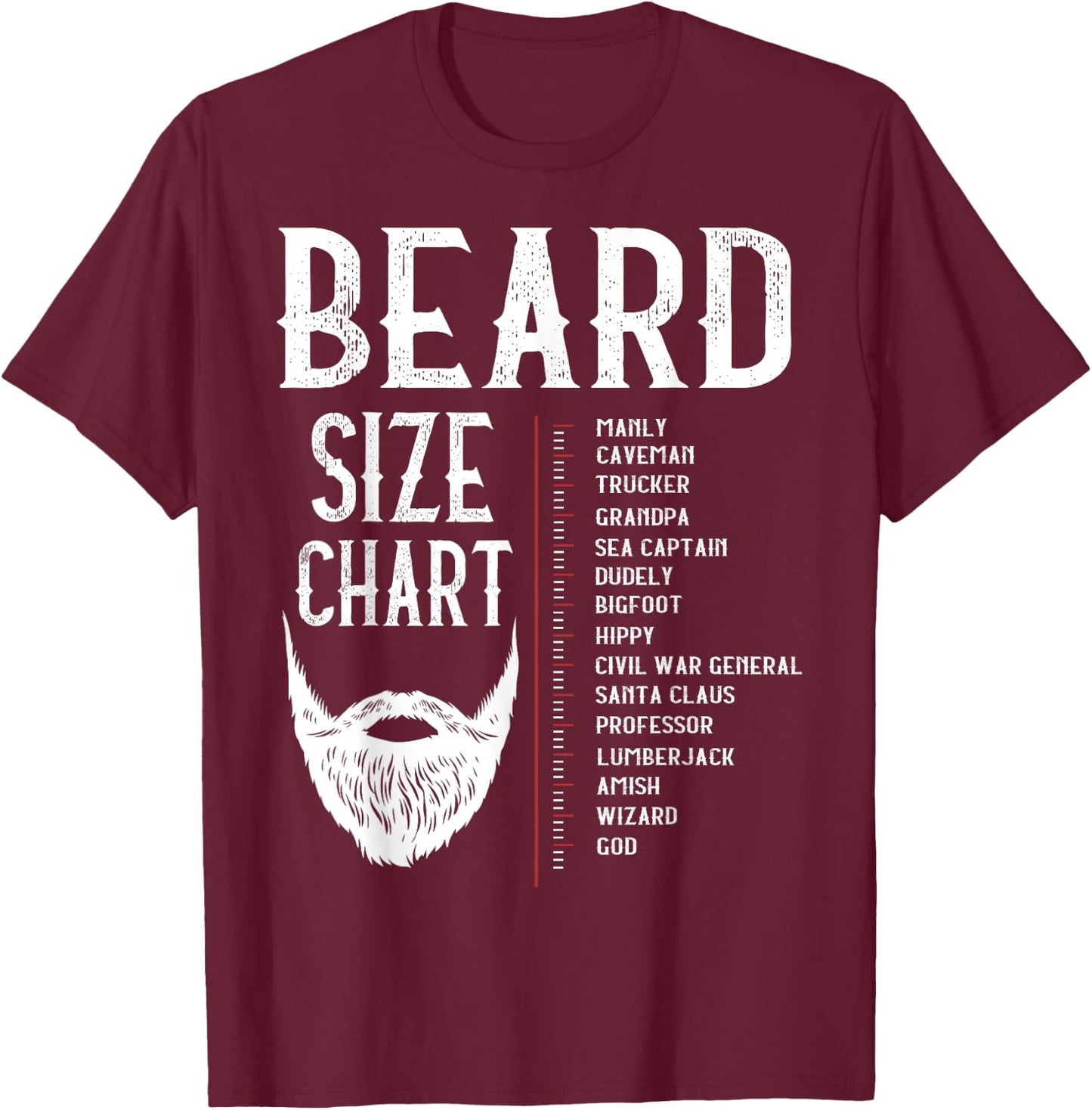 Beard Measurement Chart Shirt, Beard Length Growth Chart T-Shirt - T-Shirt | Maroon