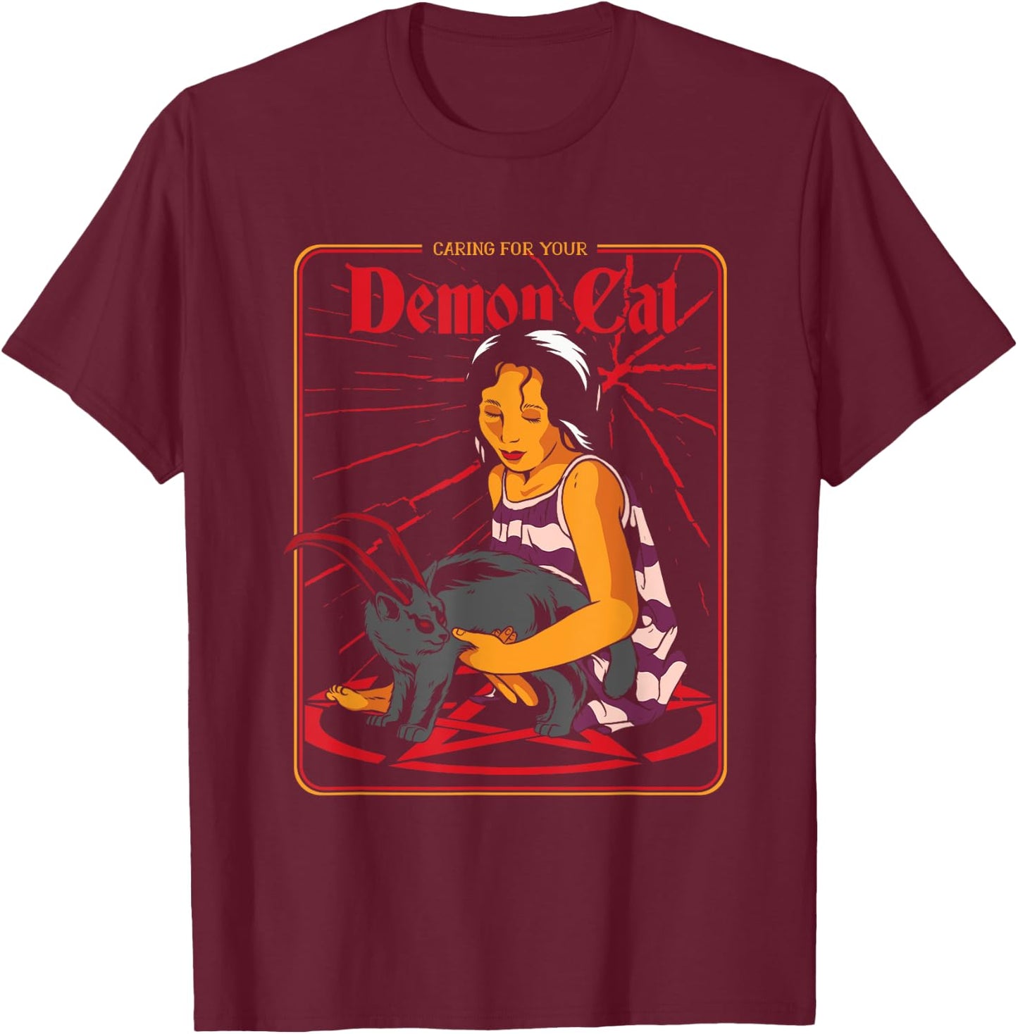 Caring For Your Demon Cat Halloween Costume for Cats Owners Men Women T-Shirt - T-Shirt | Maroon