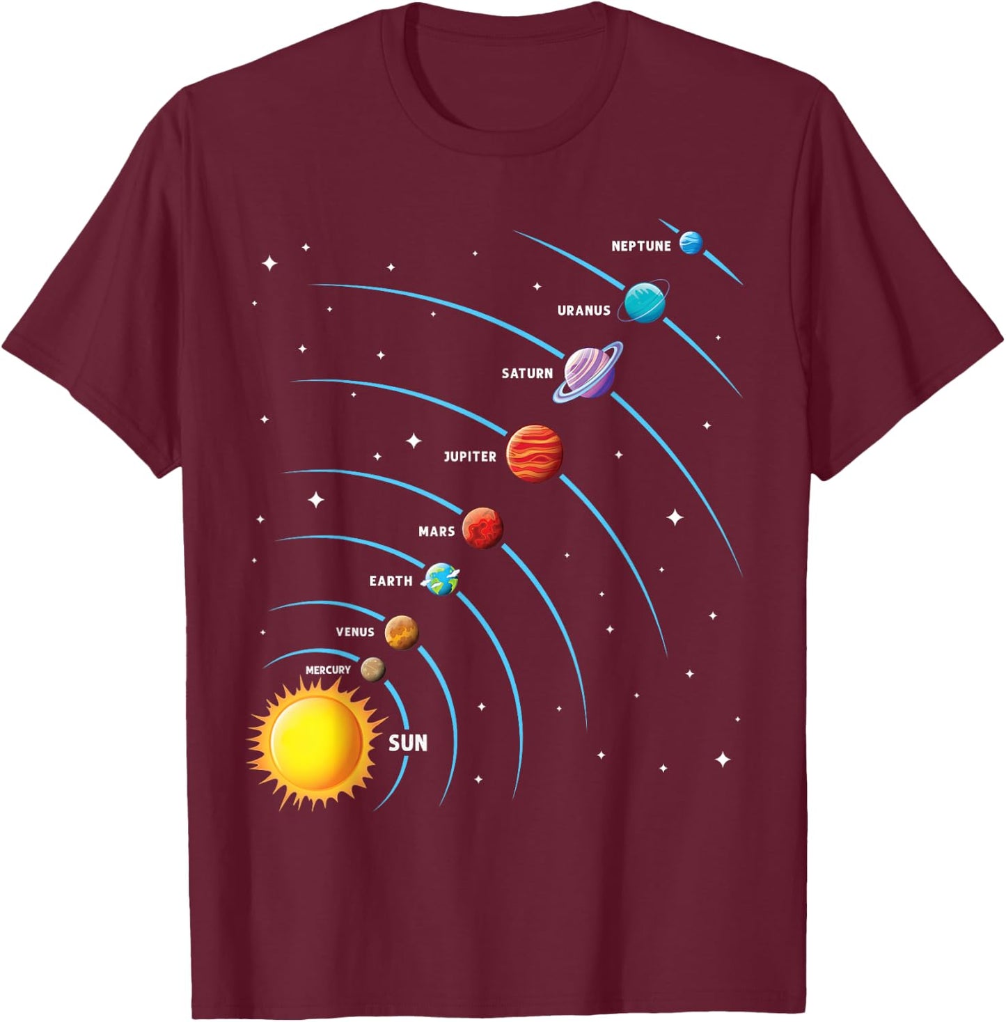 Solar System Colorful Space Planets Educational Kids T-Shirt - T-Shirt | Maroon