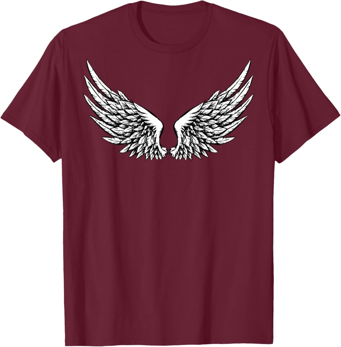 Wings On The Back Side Angel Black And White T-Shirt - T-Shirt | Maroon