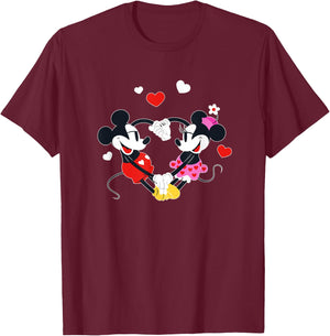 Disney Mickey and Minnie Hearts Valentine’s Day T-Shirt - T-Shirt | Maroon