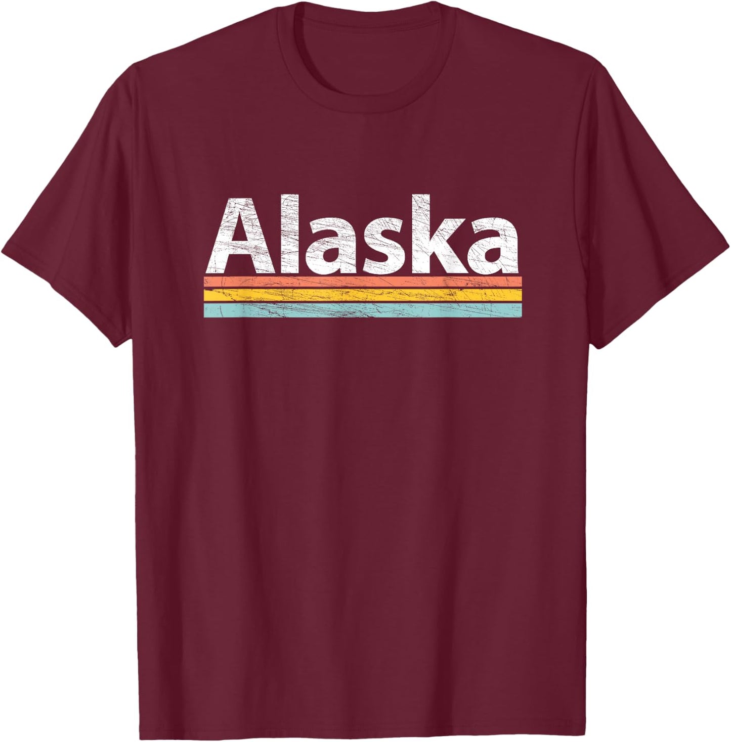 ALASKA - Vintage / Worn Design Retro Stripes - Classic T-Shirt - T-Shirt | Maroon
