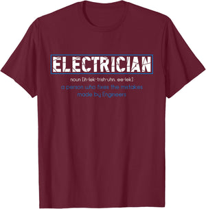 Funny Electrician Apparel & Gifts Electrician Definition - Men's Black Small Classic Fit Short Sleeve T-Shirt - T-Shirt | Maroon