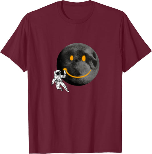 Astronaut Painting a face on The Moon T-Shirt - T-Shirt | Maroon