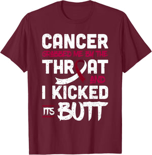 Cancer Grabbed Me By The Throat Head & Neck Cancer Awareness T-Shirt - T-Shirt | Maroon