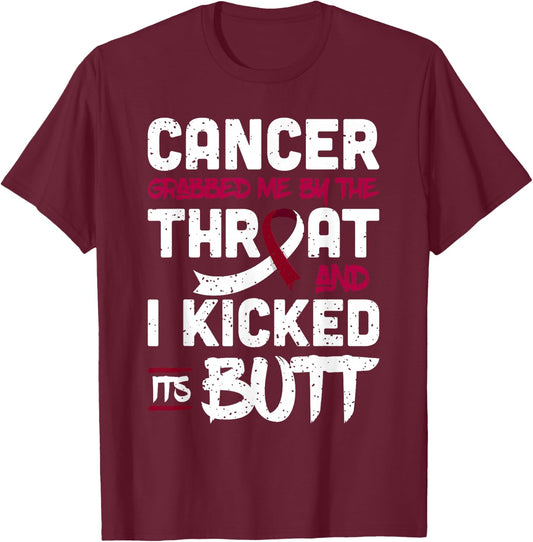 Cancer Grabbed Me By The Throat Head & Neck Cancer Awareness T-Shirt - T-Shirt | Maroon