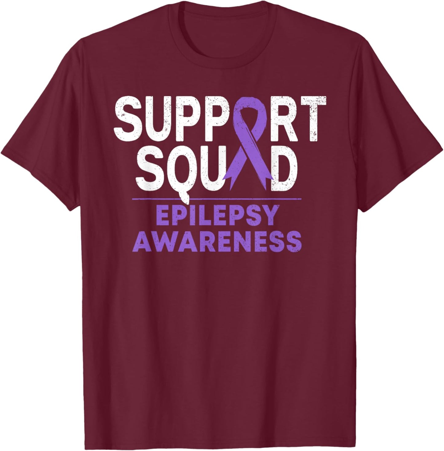Support Squad Epilepsy Awareness Month Family Purple Ribbon T-Shirt - T-Shirt | Maroon