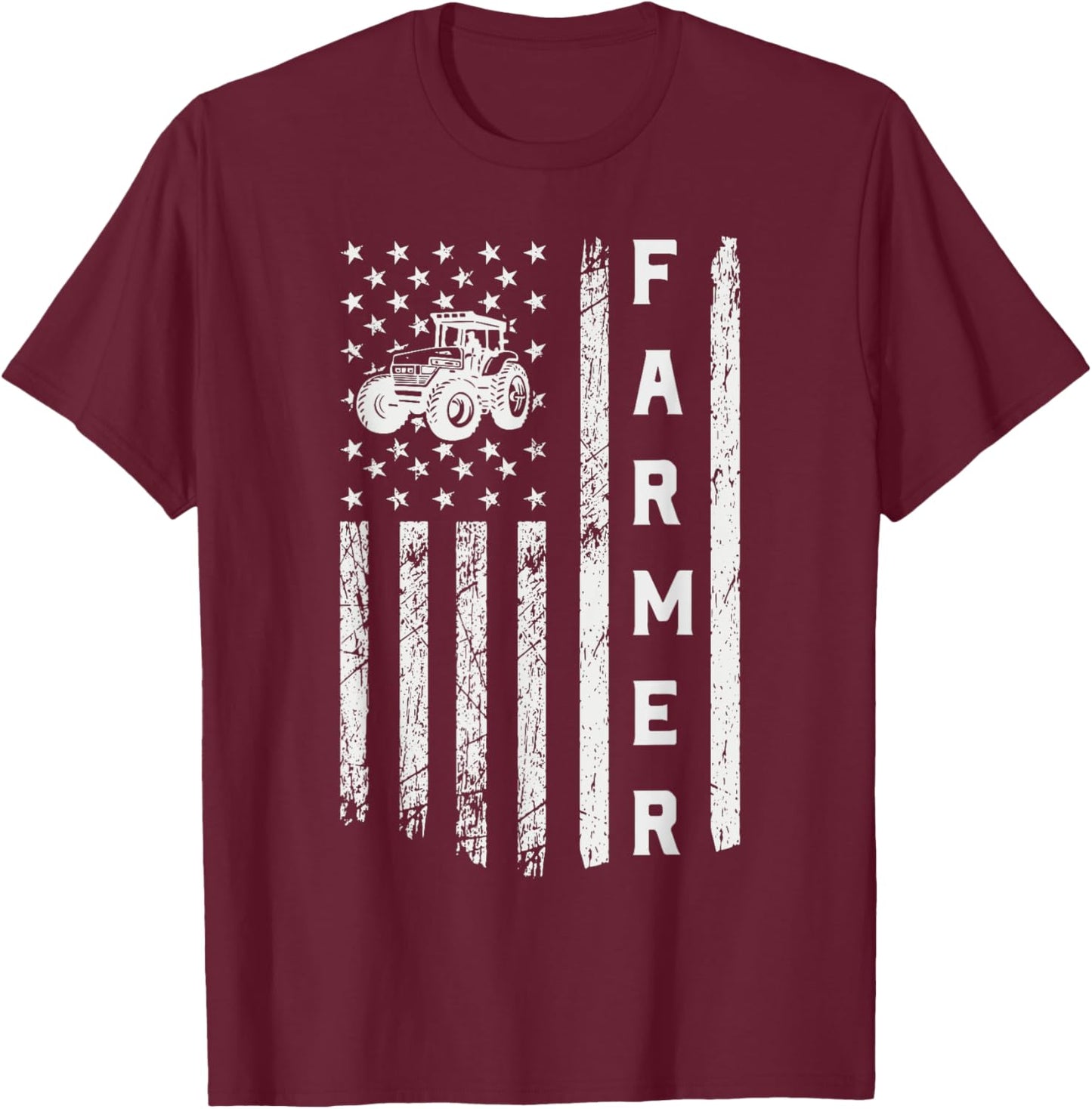 Flag With Tractor Patriotic Farmer Kids Men T-Shirt - T-Shirt | Maroon