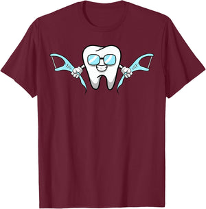 Lazy Costume for Dentist Smiling Cartoon Dental Floss T-Shirt - T-Shirt | Maroon