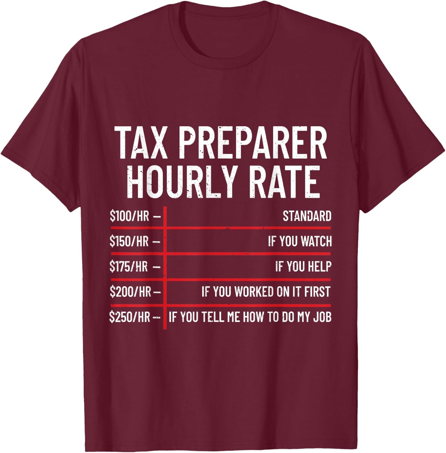 Tax Preparer Hourly Rate Accounting Funny Tax Day T-Shirt - T-Shirt | Maroon