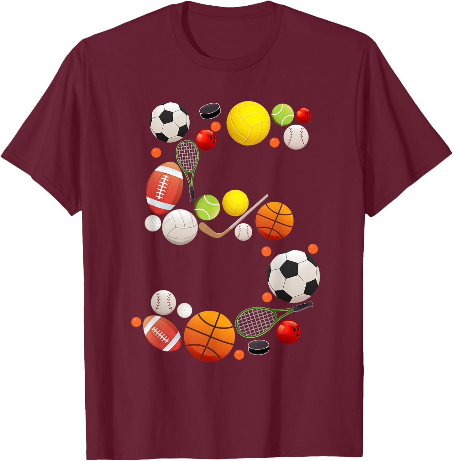 Kids Sports Birthday Shirt 5 Years Old 5th Birthday Boy T-Shirt - T-Shirt | Maroon