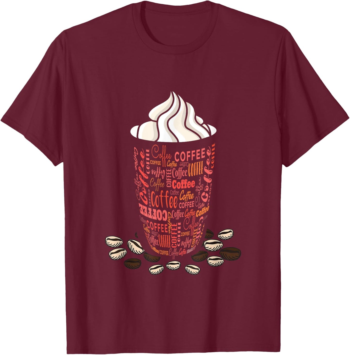 Coffee Bean Funky Whipped Cream Iced Coffee Lover Coffee Cup T-Shirt - T-Shirt | Maroon