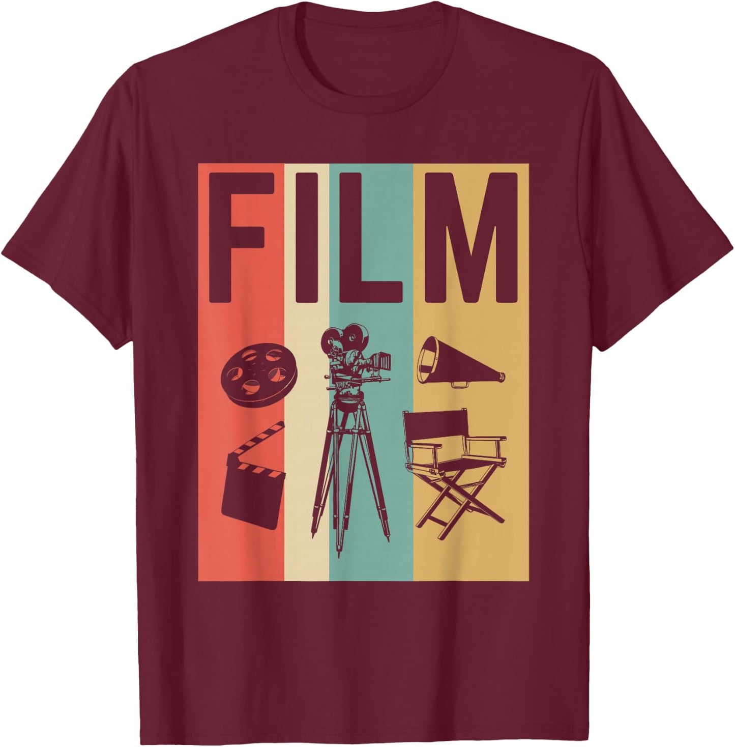 Vintage Film Cinema Shirt, Retro Movie Maker Gift T-Shirt - T-Shirt | Maroon