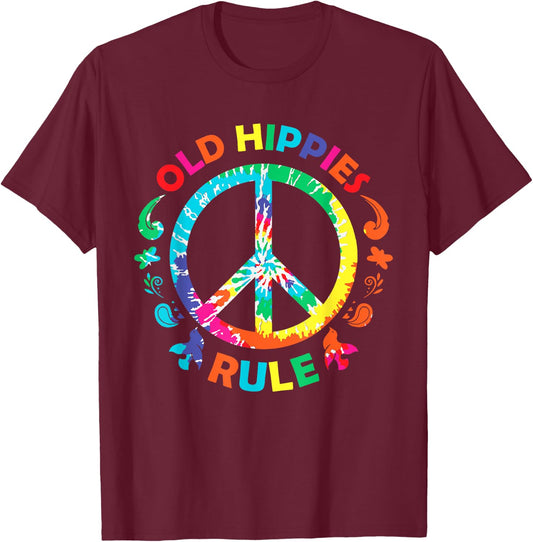 Old Hippies Rule Hippie Vintage Retro Costume Hippy Gift T-Shirt - T-Shirt | Maroon