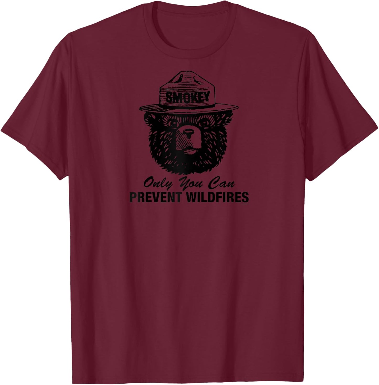 Smokey Bear Only You Can Prevent Wildfires Fire Prevention Raglan Baseball T-Shirt - T-Shirt | Maroon