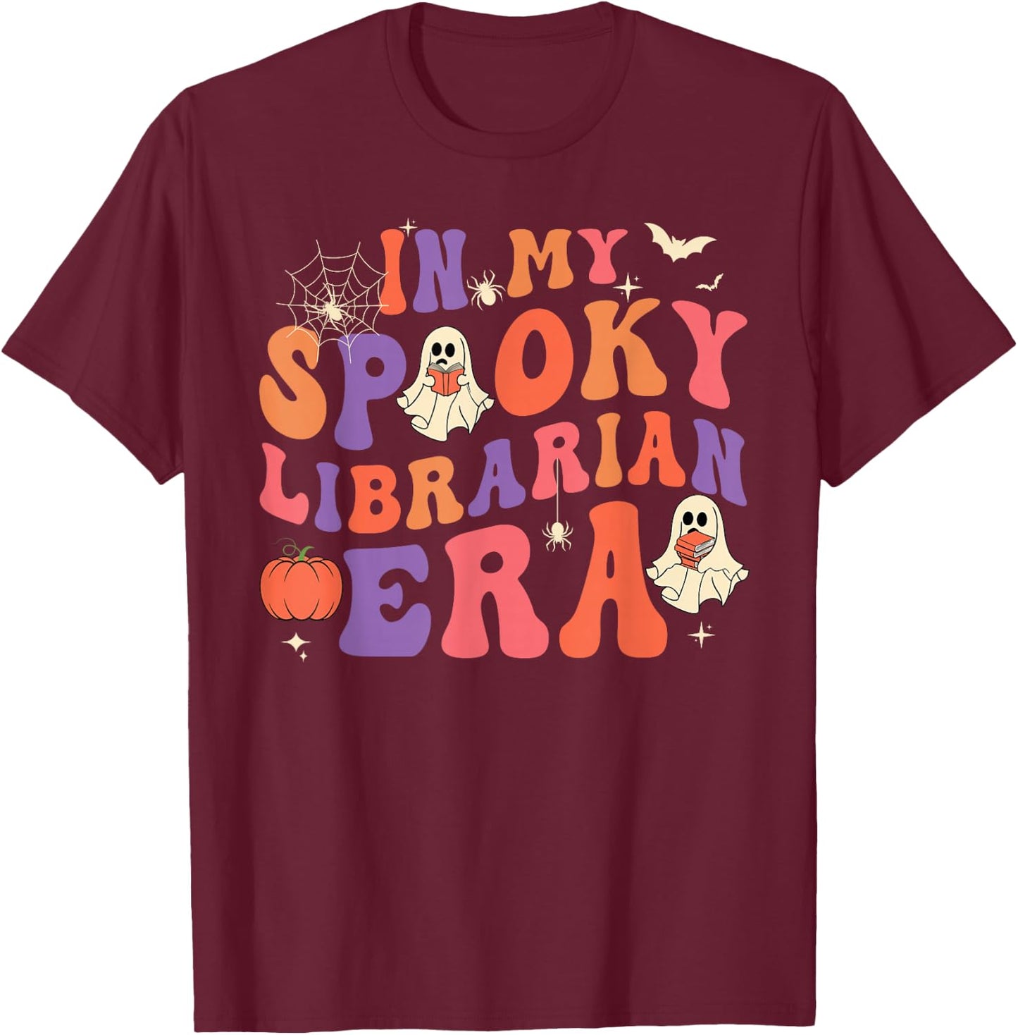 In My Spooky Librarian Era Retro Ghost Halloween Teachers T-Shirt - T-Shirt | Maroon