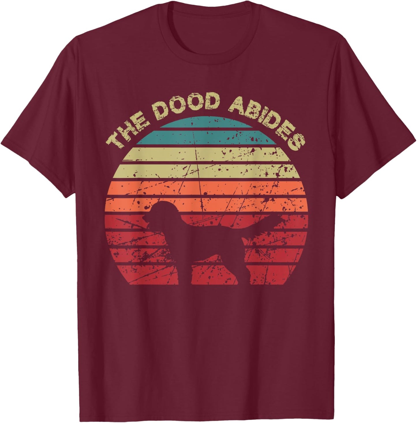 Rooks Artworks Paws - The Dood Abides - Labradoodle Goldendoodle Vintage Retro Adult - Black - Short Sleeve - Classic Fit - Retro Vintage Design - Casual, Everyday, Birthdays T-Shirt - T-Shirt | Maroon